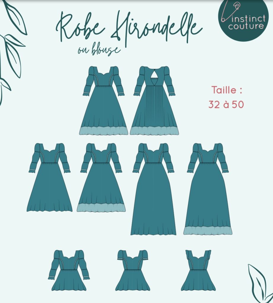 Schéma technique du patron de la blouse et robe Hirondelle de Instinct Couture