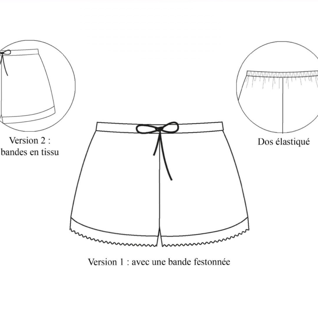 Dessin technique du short débutant Camille par Atelier Maelström
